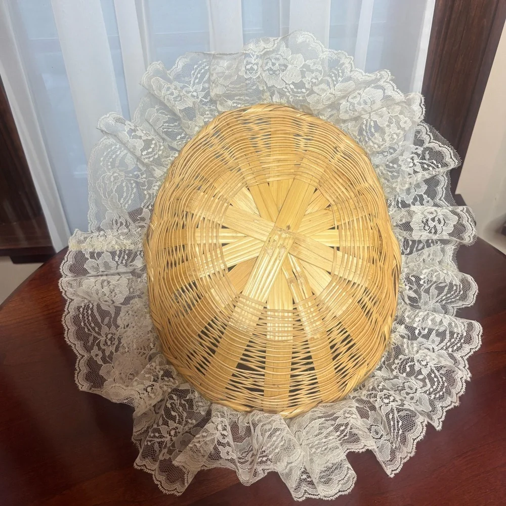 Victorian Lovers Basket Vintage Hand Crafted Lace Cottage Gathering Basket